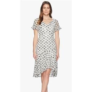 Sangria Dress Womens 6 White Black Floral Lace Short Sleeve Midi Party Lined